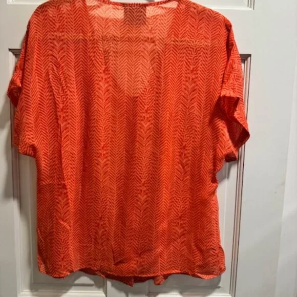 Anthropologie Maeve Women Top Button Front Silk Blouse Herringbone Orange Medium - Picture 7 of 7